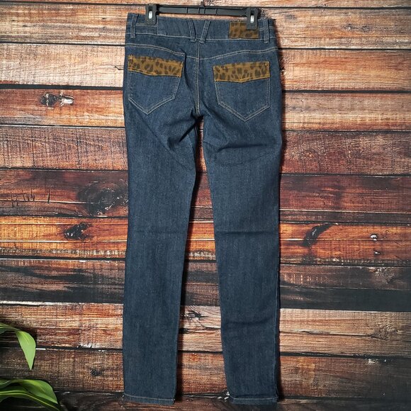 XXI Premium Denim Forever 21 Jeans 28 Dark Wash Leopard Print Embellished Skinny - Picture 3 of 8